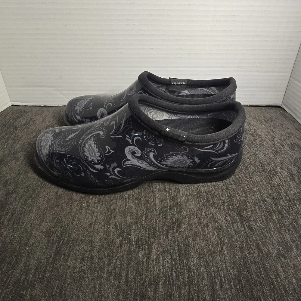 Sloggers Garden Rain Shoes Women's 6 Black Paisley Waterproof Slip On Clogs‎